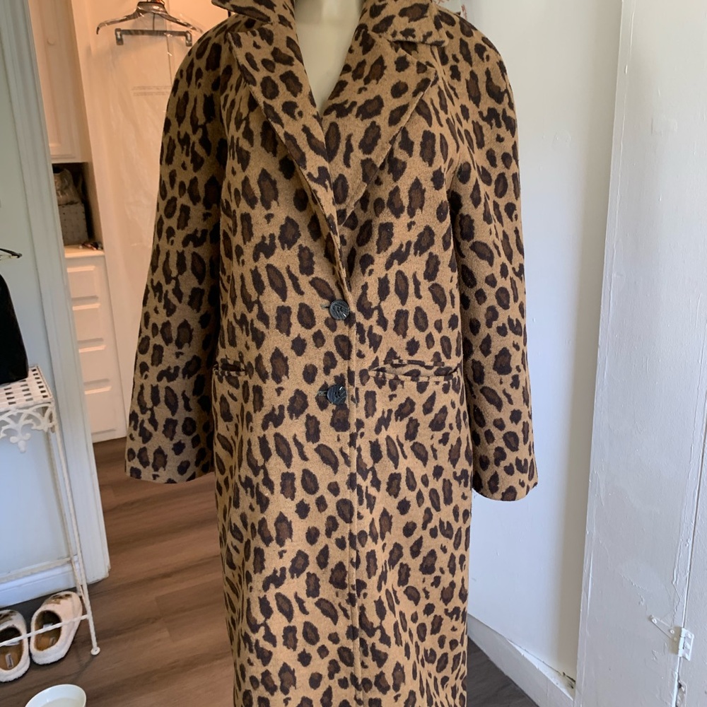 Avec Les Filles Brown Wool  Leopard Print Teddy Jacket